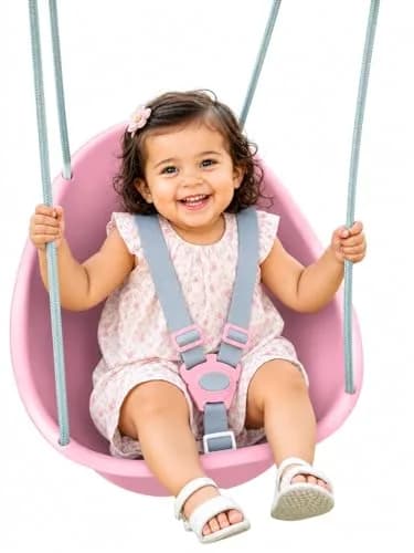 Swurfer Coconut Toddler Swing Rose Pink | Safe 3-Point Adjustable Harness, Easy Setup, Blister-Free Rope, Ages 6-36 Months thumbnail 1