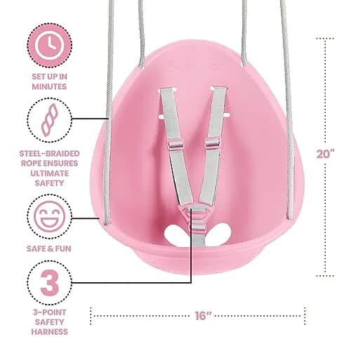 Swurfer Coconut Toddler Swing Rose Pink | Safe 3-Point Adjustable Harness, Easy Setup, Blister-Free Rope, Ages 6-36 Months thumbnail 5