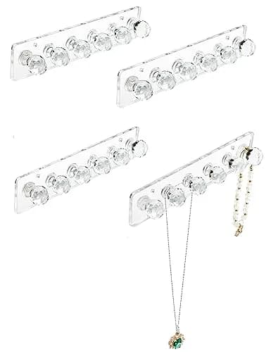 Heesch Necklace Hanger Wall Mount Jewelry Organizer 6.7 x 1.4 Inch Clear 4 Pack | Acrylic Necklace Holder for Women — Clear Short–