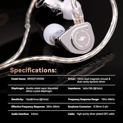 SIMGOT EW200 In Ear Earphones 10mm SCP Diaphragm | Dual Magnetic & Dual Cavity Design thumbnail 7