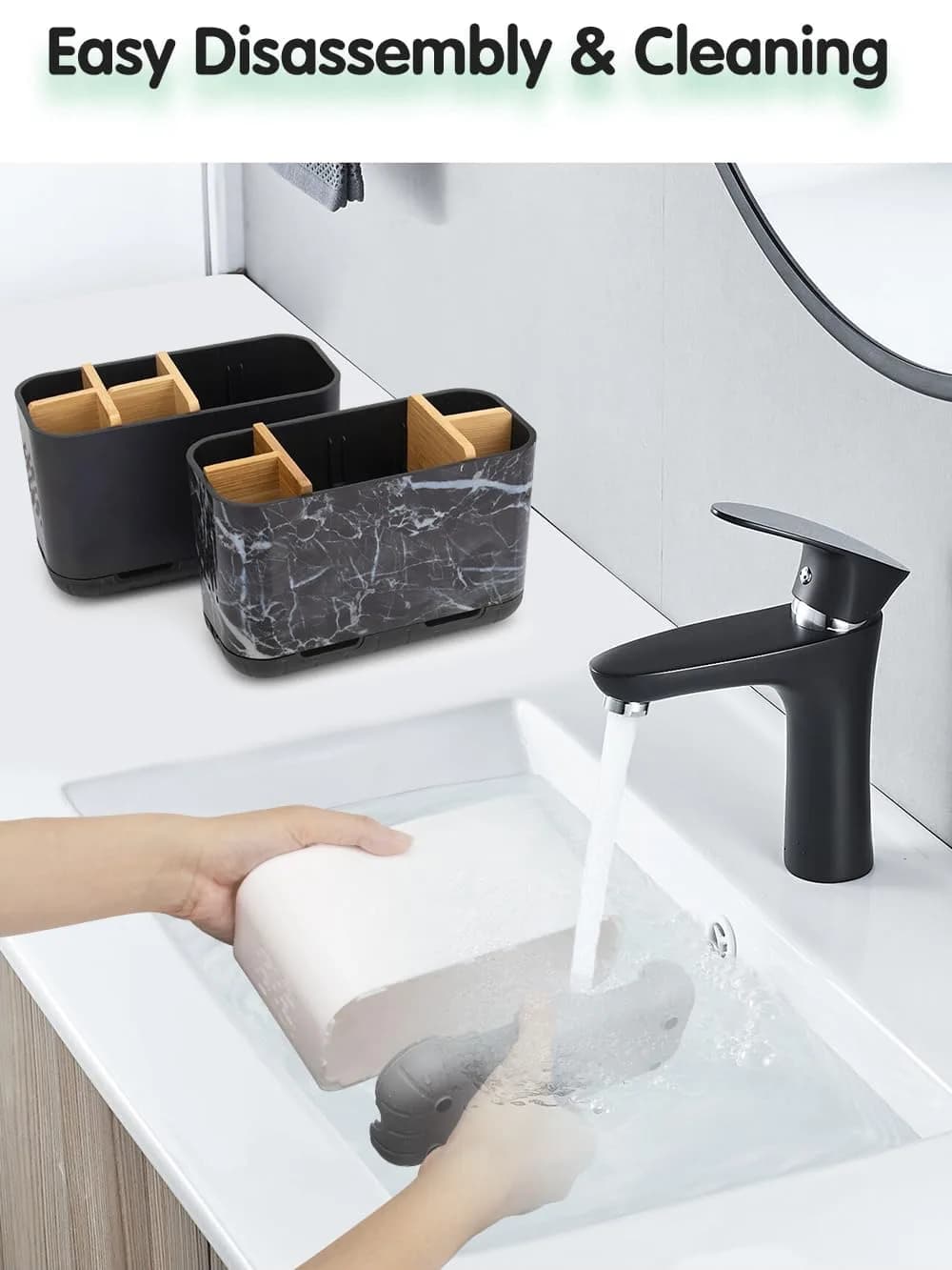 GFWARE Bamboo Divider Toothbrush Holder for Bathrooms | 5 Slots, Detachable, White thumbnail 5