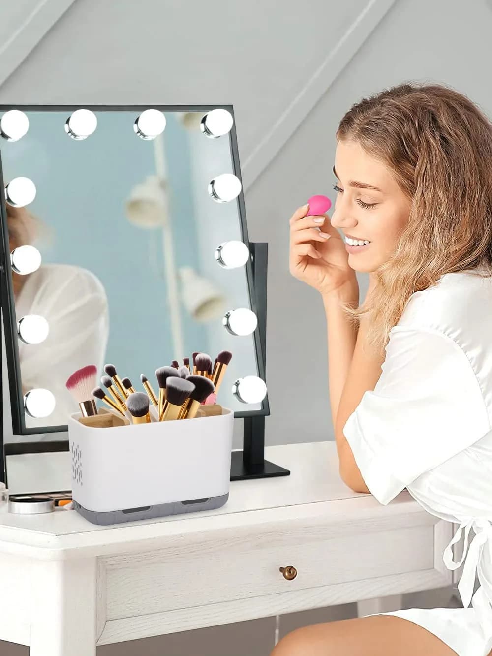GFWARE Bamboo Divider Toothbrush Holder for Bathrooms | 5 Slots, Detachable, White thumbnail 8