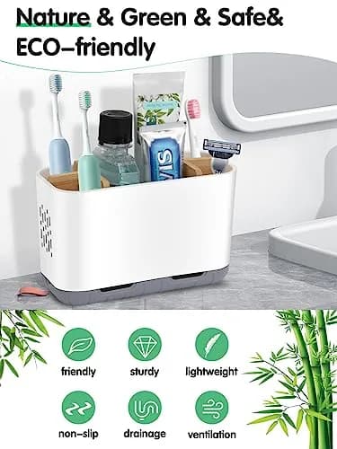 GFWARE Bamboo Divider Toothbrush Holder for Bathrooms | 5 Slots, Detachable, White thumbnail 2