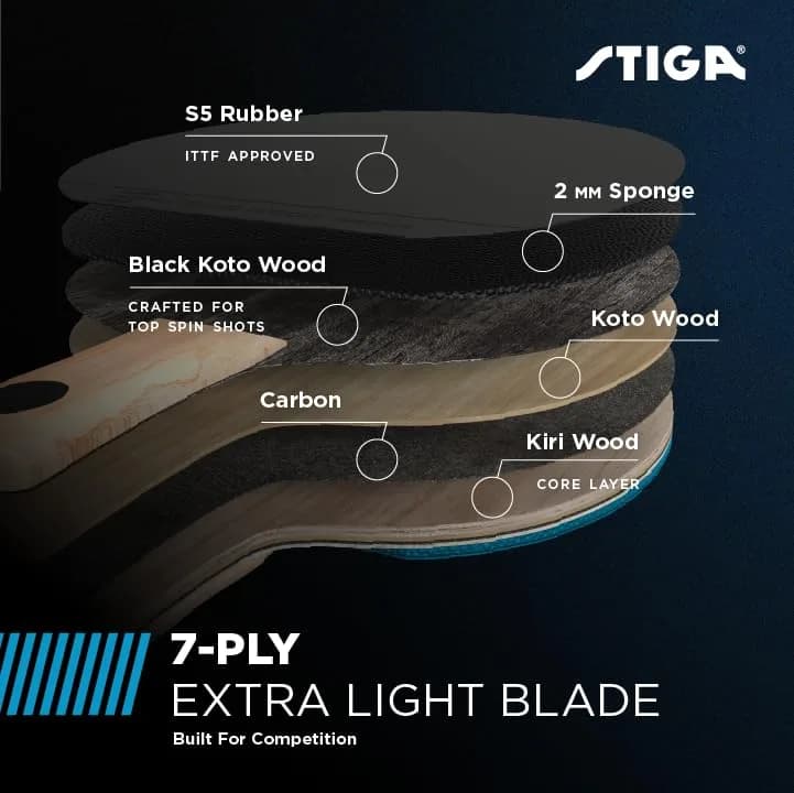STIGA Pro Carbon Table Tennis Racket with Carbon Technology | Speed 99, Spin 100, Control 79 - view 3