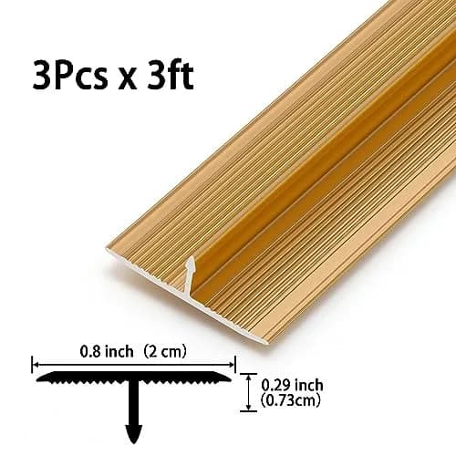 Gaahing Aluminum T Molding Floor Transition Strip 2.9ft (0.9m) x 0.8in (2cm) Matte Gold | 3-Pack for Laminate, Vinyl, Rubber Flooring thumbnail 2