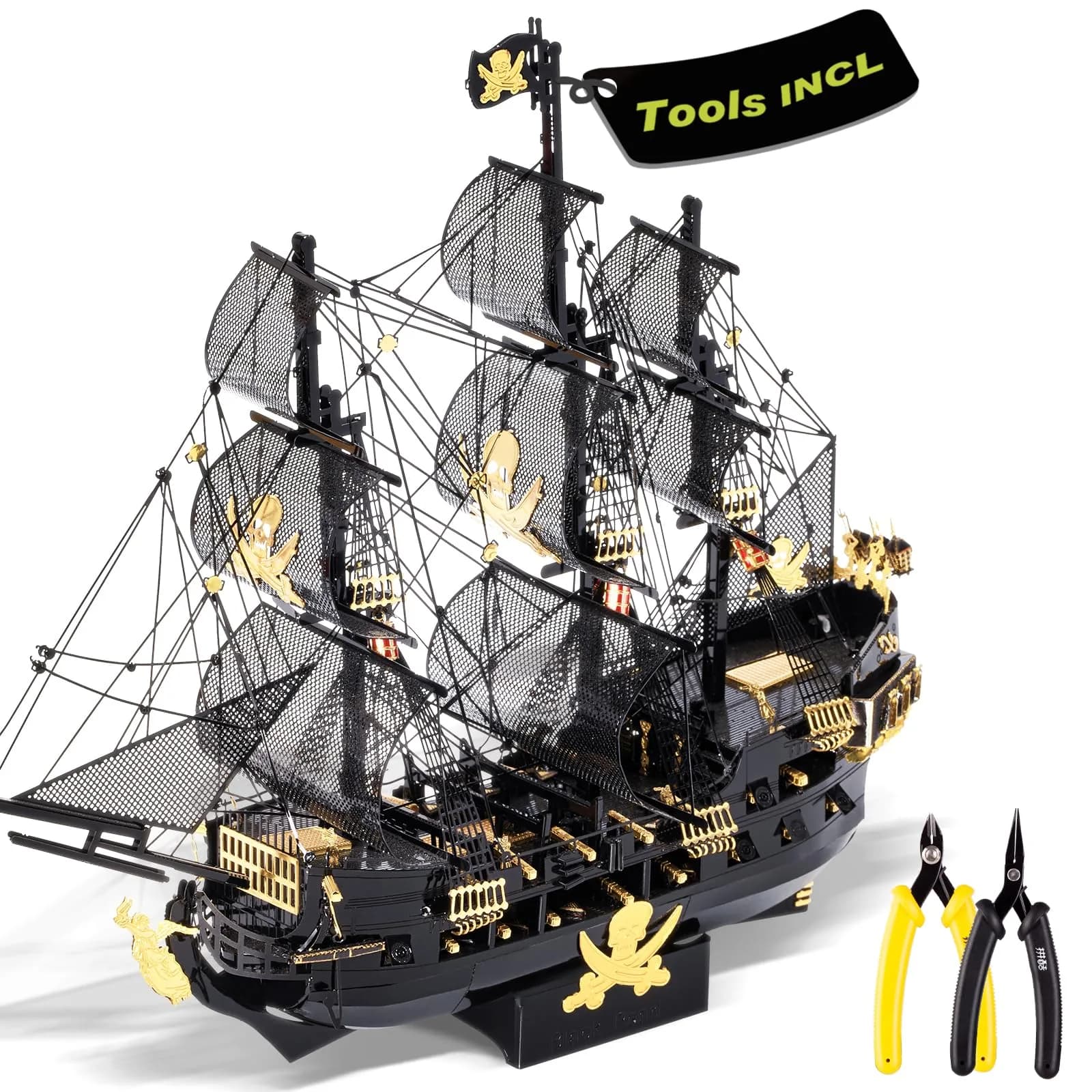 Piececool Art_Craft_Kit 3D Metal Puzzle Ship | Nautical Model for Adults (15x3.7x12cm) — Black Pearl&Tools