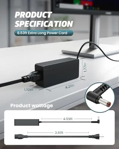 NOJIMU 65W AC Adapter 19V 3.42A 5.5x2.5mm Connector | Replacement Power Cord for Asus & HP Monitors thumbnail 4