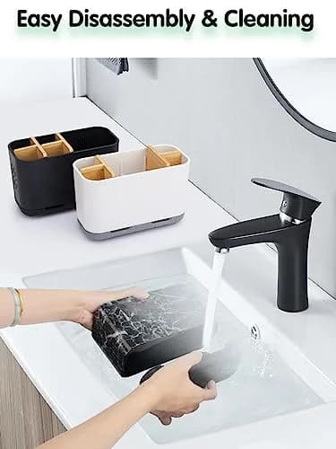 GFWARE Marble Toothbrush Holder with 5 Slots & Drainage, Large Countertop Organizer | Bathroom & Vanity Stand thumbnail 5