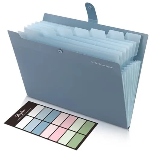 SKYDUE Expanding File Folders with Labels, 4-Pack Black | Portable A4 Letter Size Document Organizer — Haze Blue