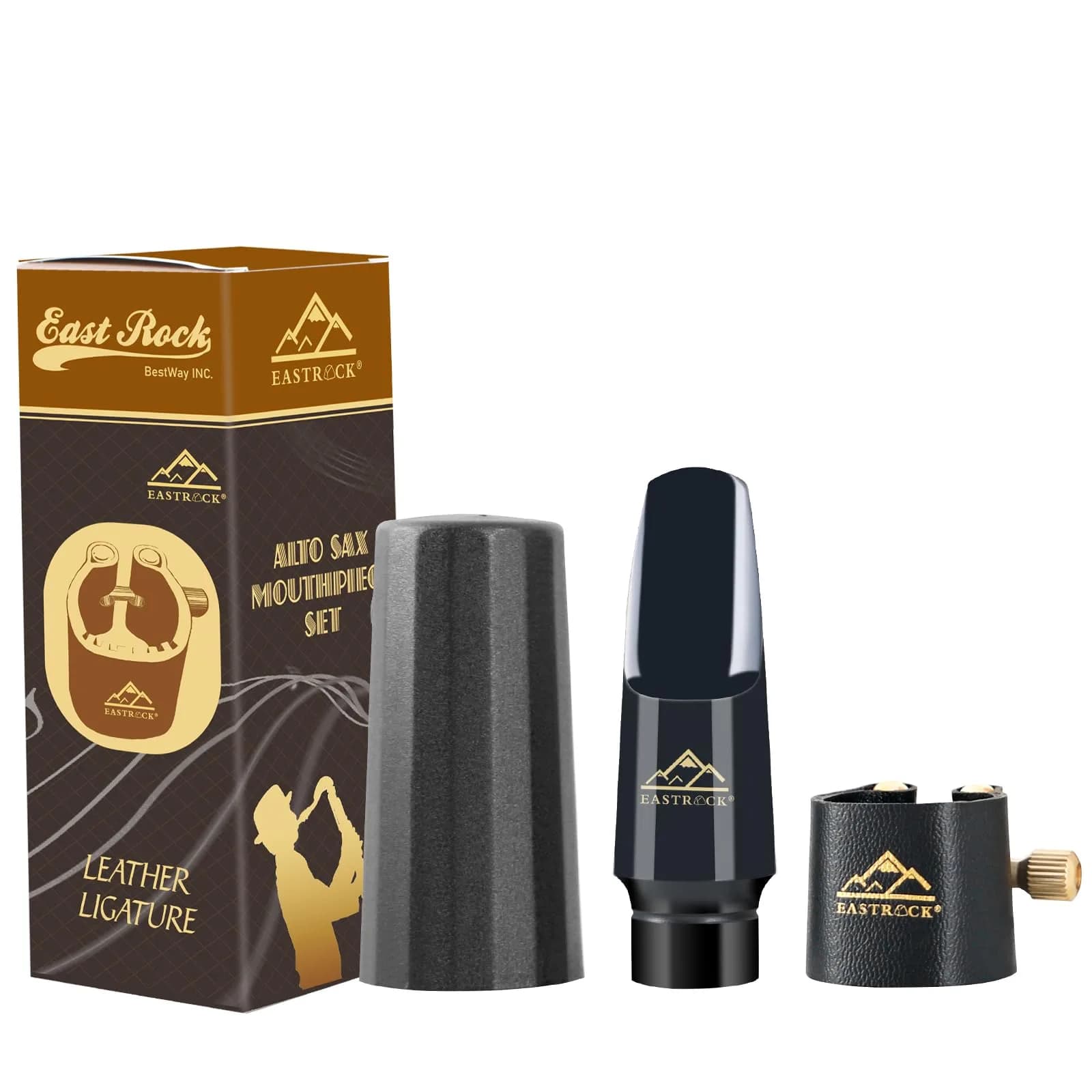 EASTROCK Alto Saxophone Mouthpiece Kit with Leather Ligature & Cap, Black | Professional Musical Instrument Accessory for Beginners & Musicians