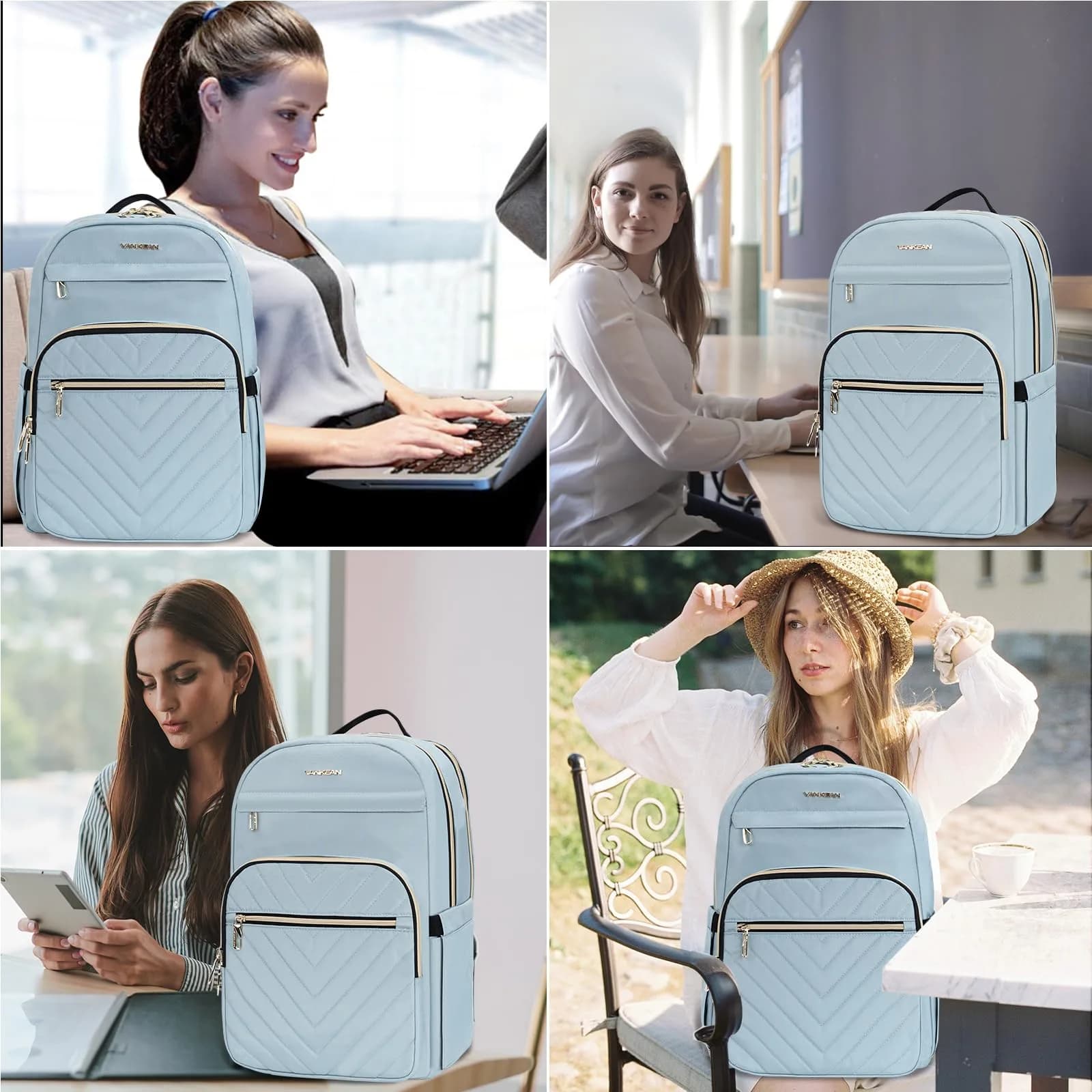 VANKEAN Quilted Light Blue Laptop Backpack 20L (0.72 kg) | Waterproof Nylon Bag for 15.6 Inch Laptops - view 6