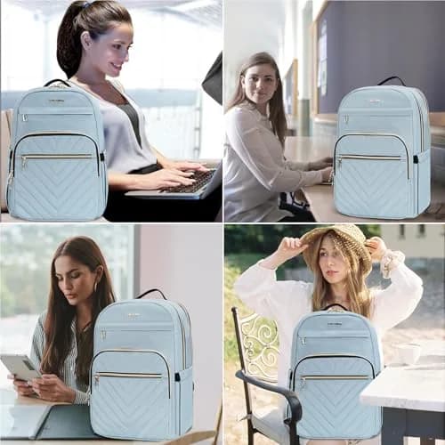VANKEAN Quilted Light Blue Laptop Backpack 20L (0.72 kg) | Waterproof Nylon Bag for 15.6 Inch Laptops thumbnail 6