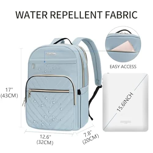 VANKEAN Quilted Light Blue Laptop Backpack 20L (0.72 kg) | Waterproof Nylon Bag for 15.6 Inch Laptops thumbnail 2