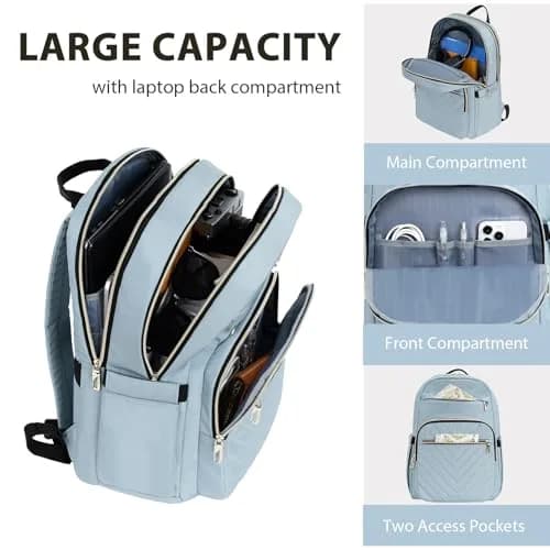 VANKEAN Quilted Light Blue Laptop Backpack 20L (0.72 kg) | Waterproof Nylon Bag for 15.6 Inch Laptops thumbnail 3