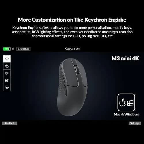 Keychron M3 Mini 4K Wireless Bluetooth 5.1/2.4 GHz/Wired Optical Mouse | Ultra-Lightweight 55g, 26,000 DPI, Programmable thumbnail 3