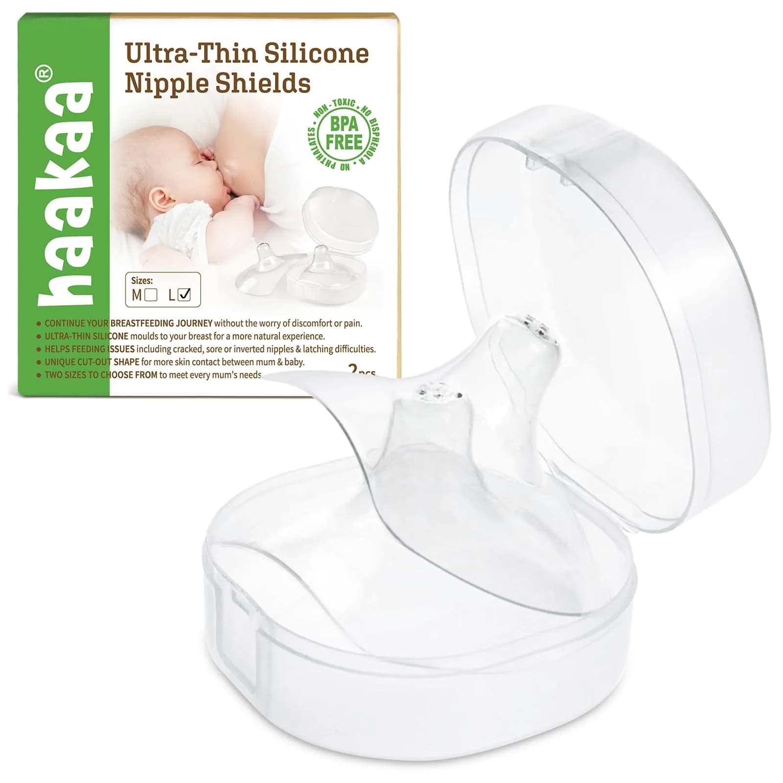 haakaa Nipple Shields for Nursing with Storage Case, 24mm (0.85 Fl Oz) | Ultra-Thin Food-Grade Silicone for Latch Issues - main product image