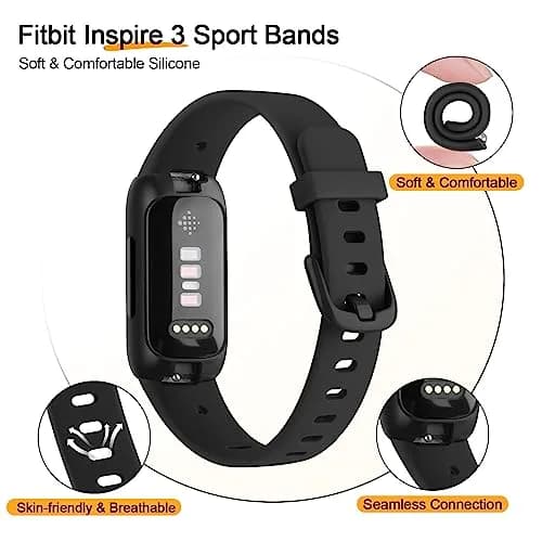 Meliya Fitbit Inspire 3 Bands Women Men | Soft Silicone Sport Strap, Adjustable, Black thumbnail 3
