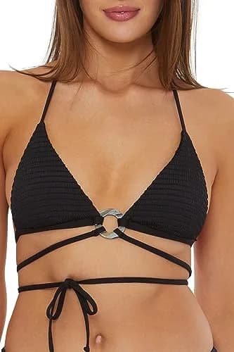 ISABELLA ROSE Maza Women's Triangle Bikini Top Adjustable Tie Back Black Small thumbnail 1