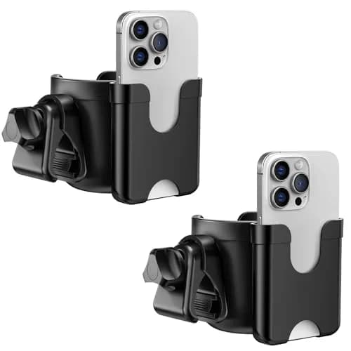 Guiseapue 2 Pack Walker Cup Holder with Phone Holder, Black | Fits Most Strollers & Mobility Aids thumbnail 1
