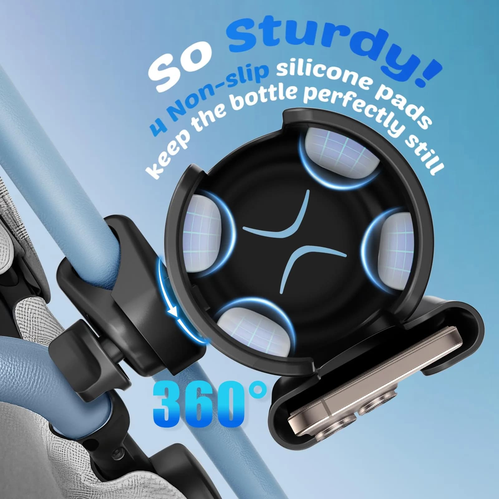 Guiseapue 2 Pack Walker Cup Holder with Phone Holder, Black | Fits Most Strollers & Mobility Aids - view 4