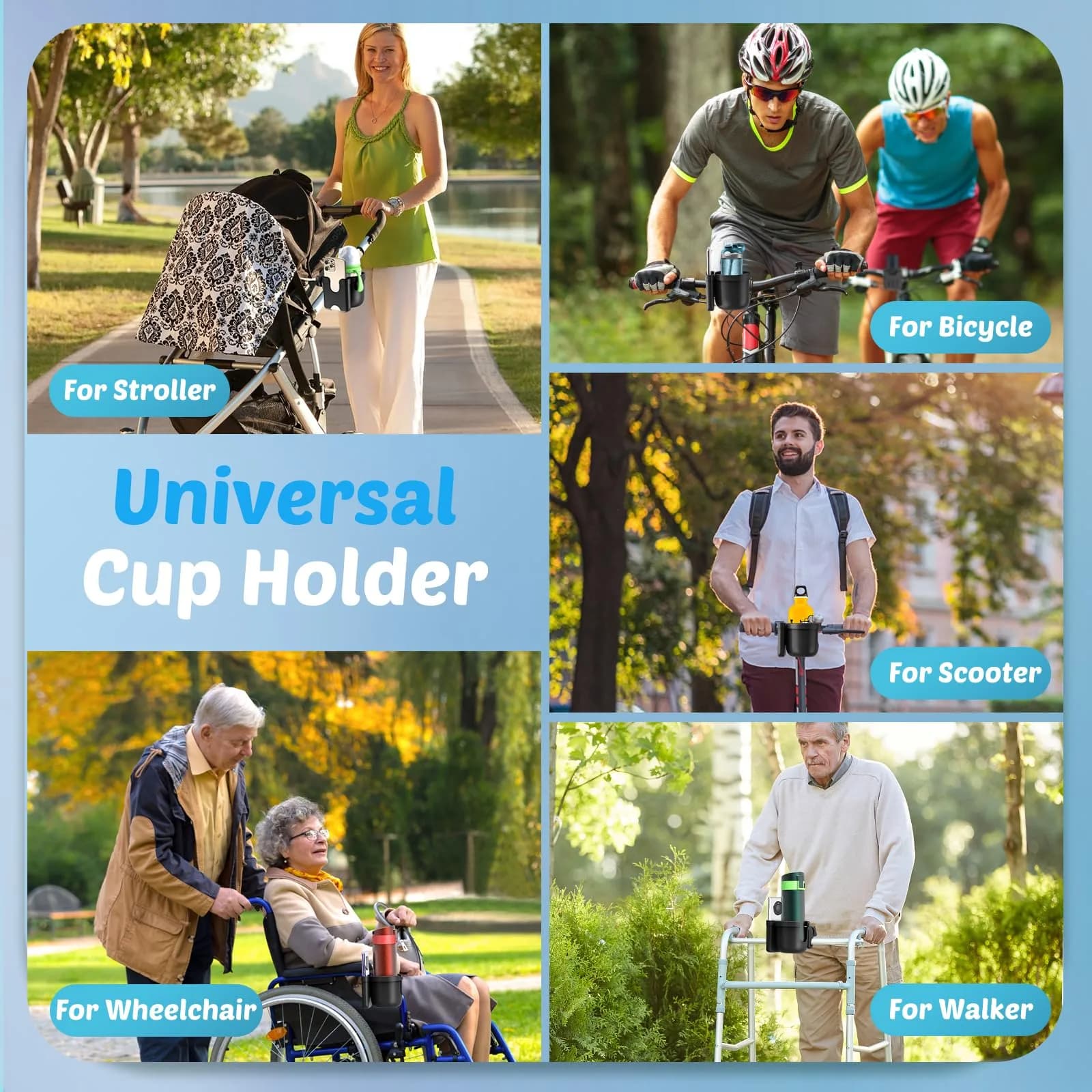 Guiseapue 2 Pack Walker Cup Holder with Phone Holder, Black | Fits Most Strollers & Mobility Aids - view 6