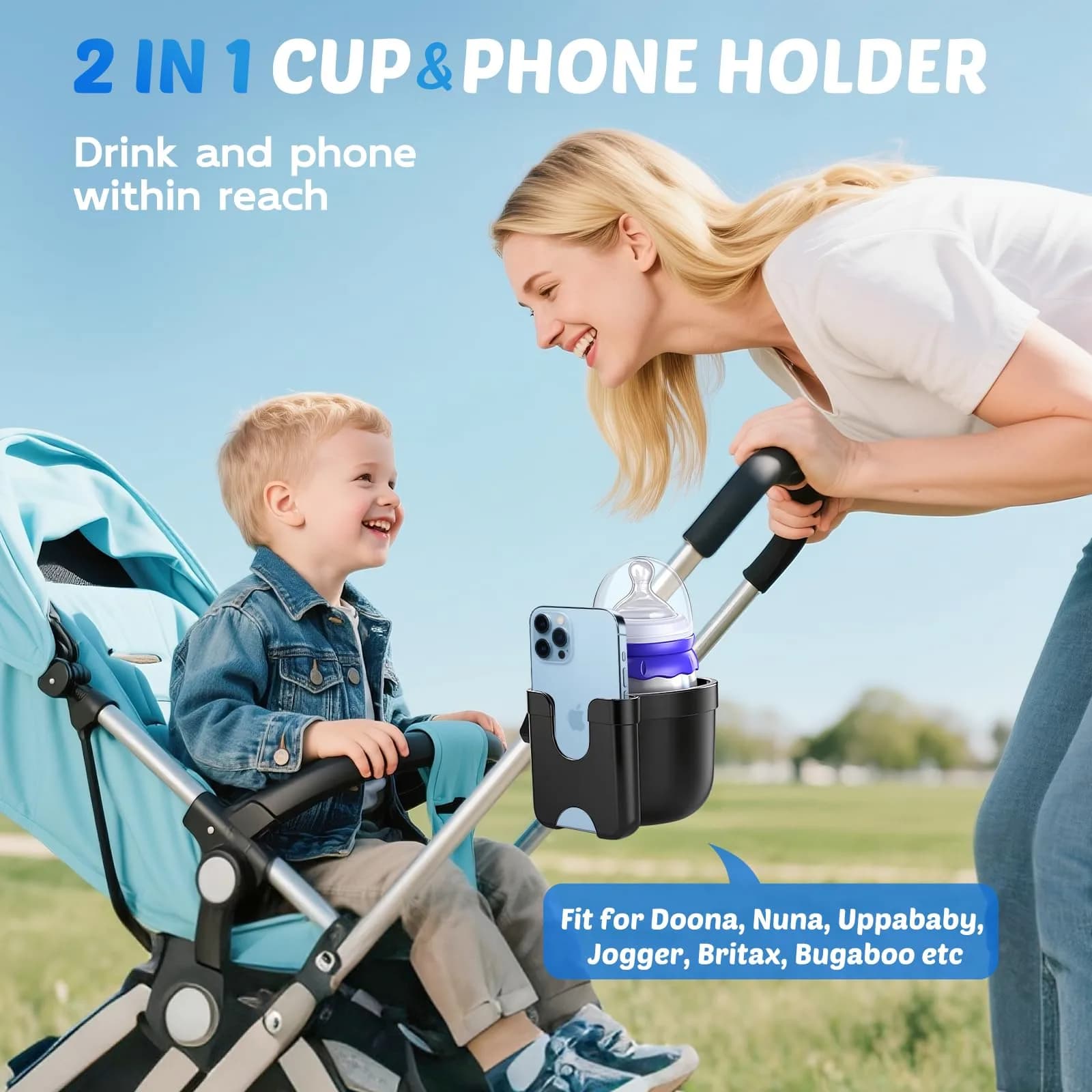 Guiseapue 2 Pack Walker Cup Holder with Phone Holder, Black | Fits Most Strollers & Mobility Aids - view 2
