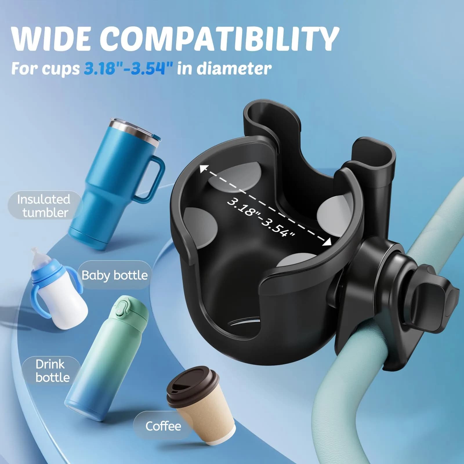 Guiseapue 2 Pack Walker Cup Holder with Phone Holder, Black | Fits Most Strollers & Mobility Aids - view 3