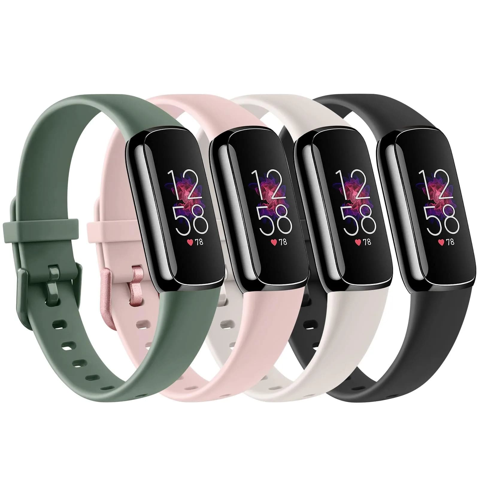 AK Sport Bands 4 Pack for Fitbit Luxe Small | Starlight/Avocado Green/Light Pink/Black - main product image