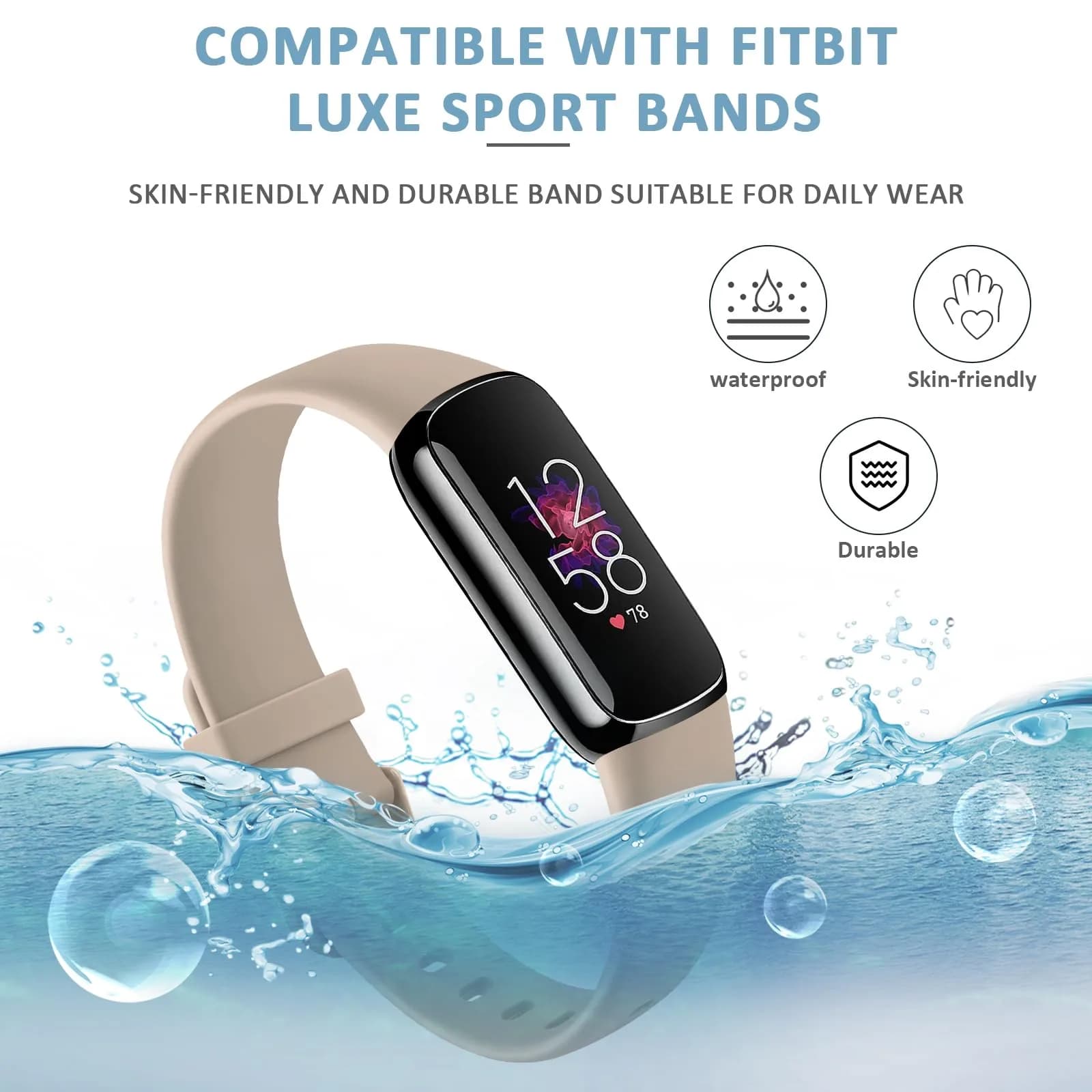 AK Sport Bands 4 Pack for Fitbit Luxe Small | Silicone Replacement Straps in Light Pink/Starlight/Smoke Violet/Milk Tea - view 3