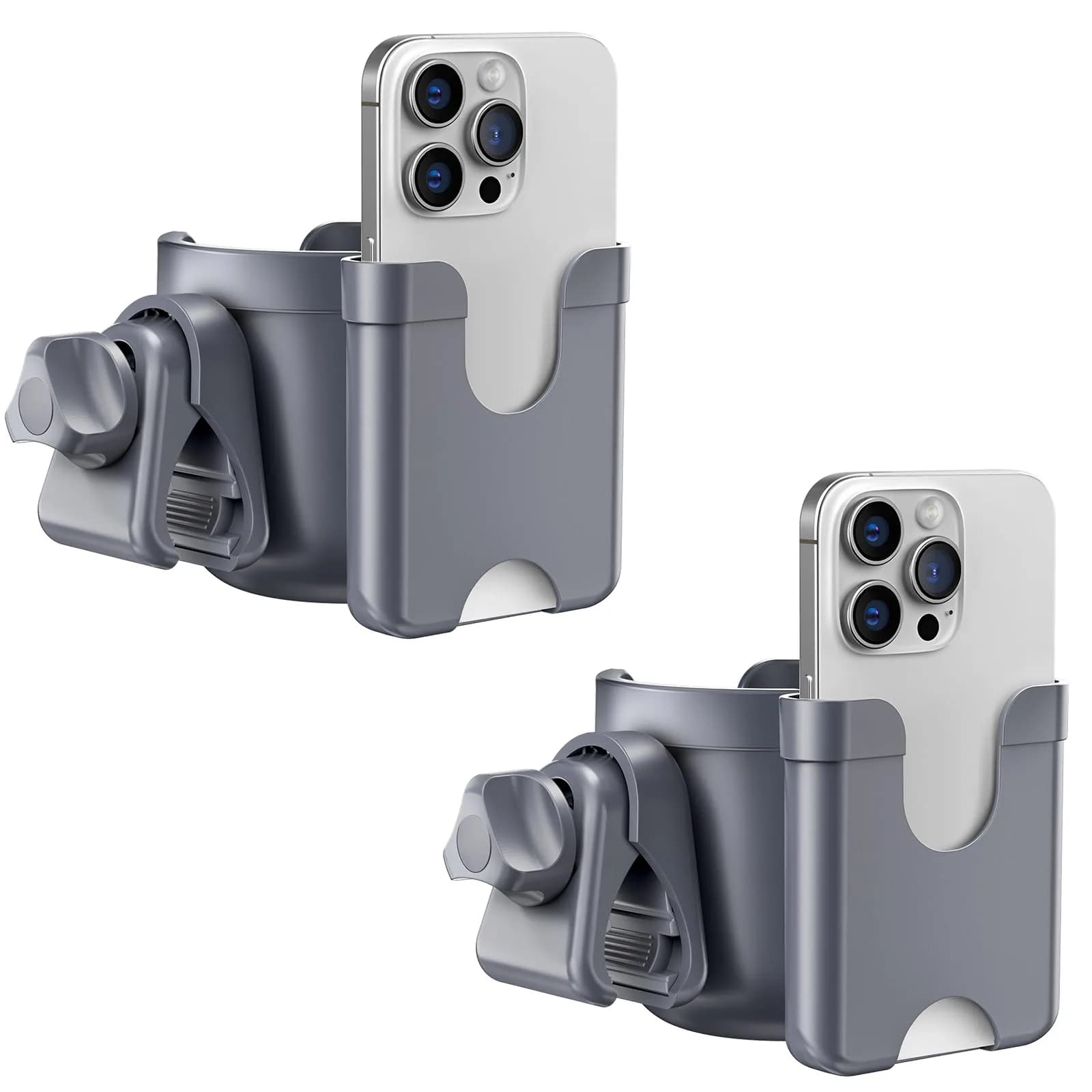 Guiseapue 2-Pack Walker Cup Holder with Phone Mount | Universal Fit for Strollers, Wheelchairs, Bikes, Carts - main product image