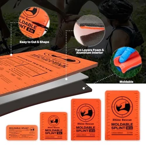 RHINO RESCUE 4-Size Moldable First Aid Splint Kit, Orange-Gray | Durable, Compact & Supportive for Emergency Use thumbnail 7