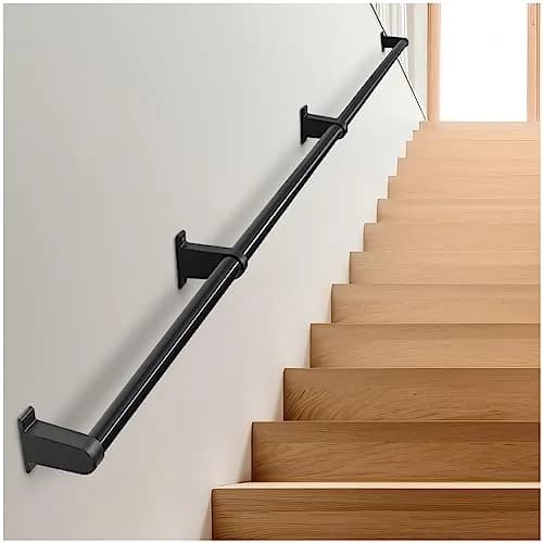 SDNBHT Industrial Stair Railing 3.66 m (12 ft) Black Aluminum Pipe Handrail | Supports 200 kg thumbnail 1