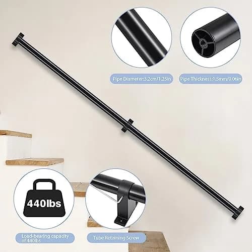 SDNBHT Industrial Stair Railing 3.66 m (12 ft) Black Aluminum Pipe Handrail | Supports 200 kg thumbnail 2