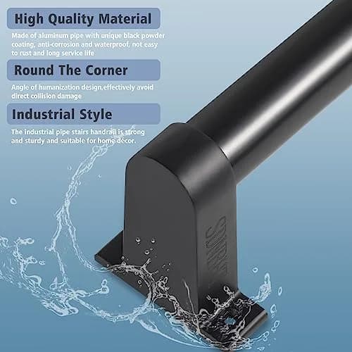 SDNBHT Industrial Stair Railing 3.66 m (12 ft) Black Aluminum Pipe Handrail | Supports 200 kg thumbnail 4