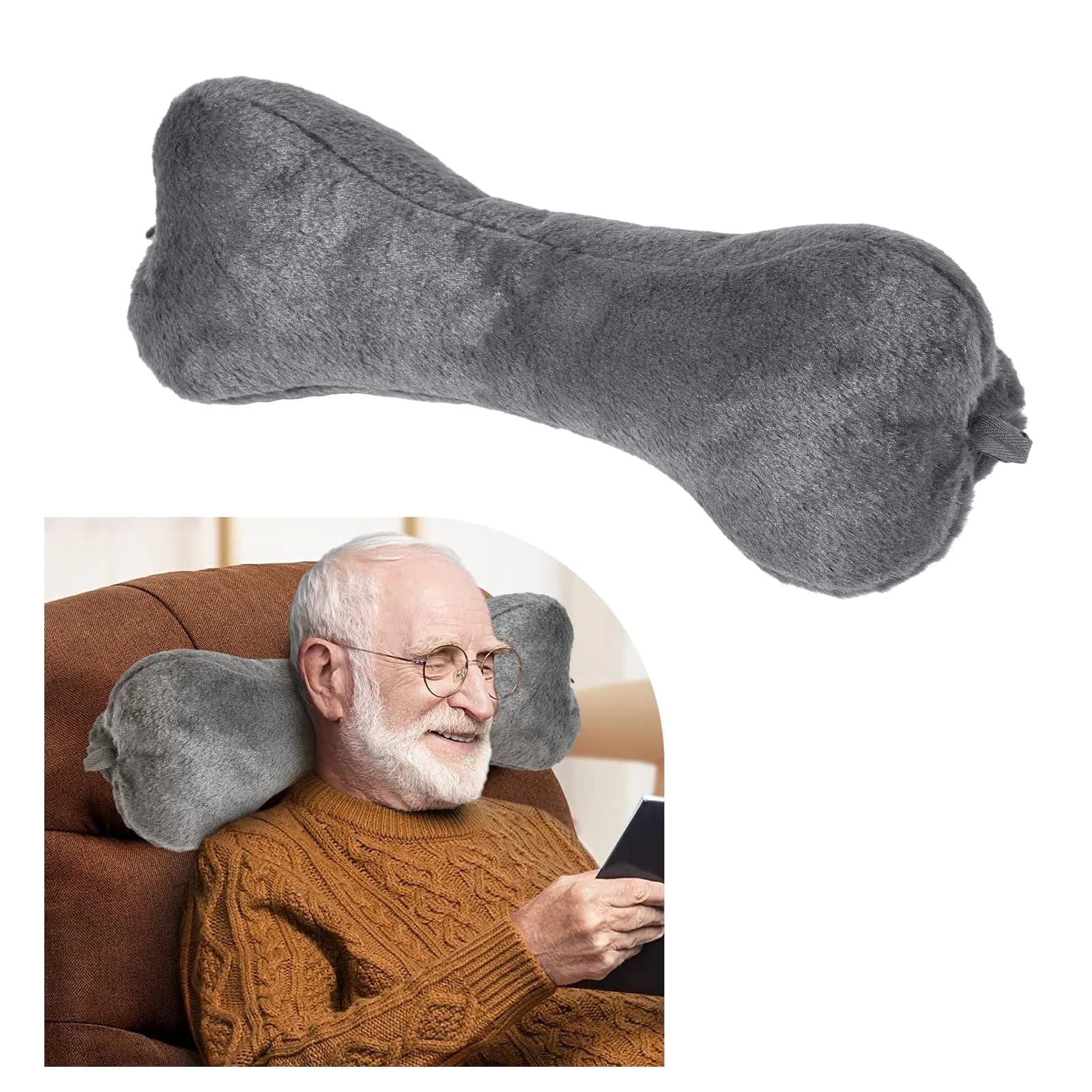 VCOMSOFT Recliner Headrest Pillow Dark Grey | Adjustable Bone Neck Pillow for Sleeping & Lumbar Support