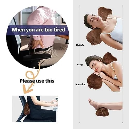VCOMSOFT Bone Neck Pillow for Recliners & Sofas, XL 18"L x 7"D x 7"H, Brown | Adjustable Height & Lumbar Support thumbnail 7