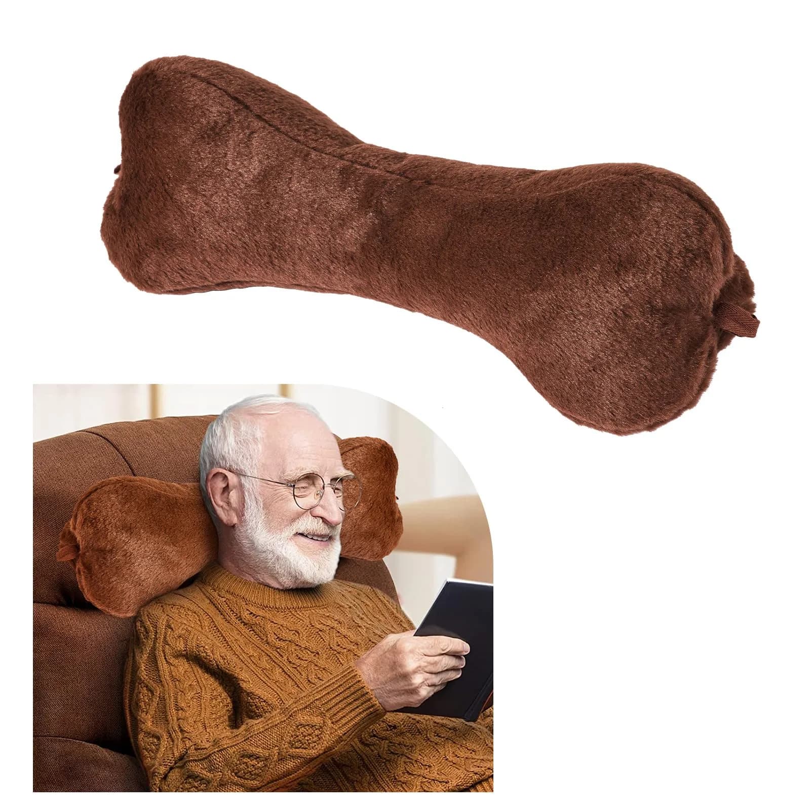 VCOMSOFT Bone Neck Pillow for Recliners & Sofas, XL 18"L x 7"D x 7"H, Brown | Adjustable Height & Lumbar Support — Brown