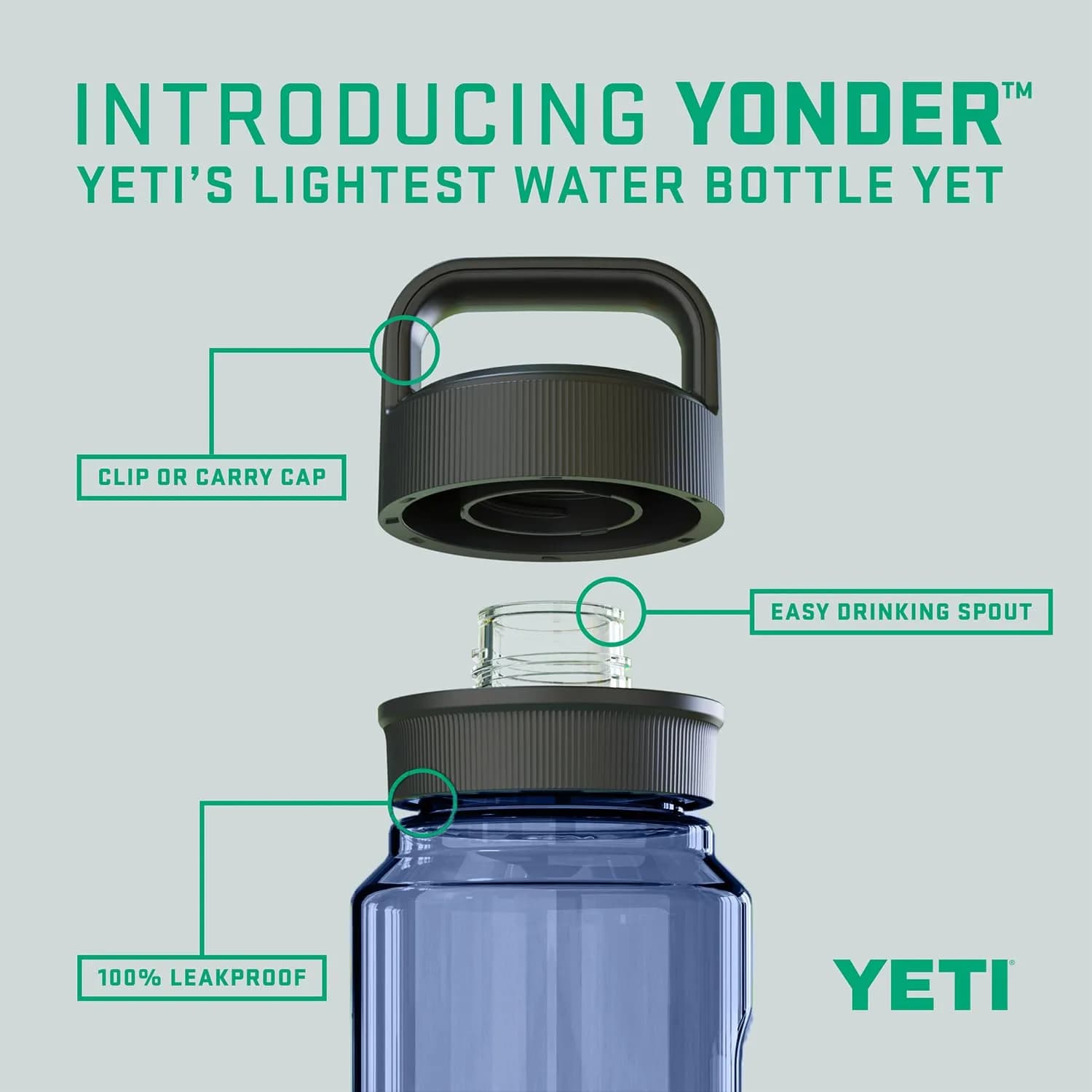 YETI Yonder 600 ml/20 oz Water Bottle with Leakproof Yonder Chug Cap, Navy | Shatter-Resistant Hydration for Active Lifestyles - view 2