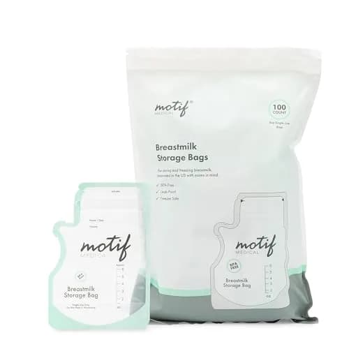 Motif Medical Breast Milk Storage Bags 6 Oz (100 Count) | Leakproof Double Zipper, Easy-Pour Spout thumbnail 1