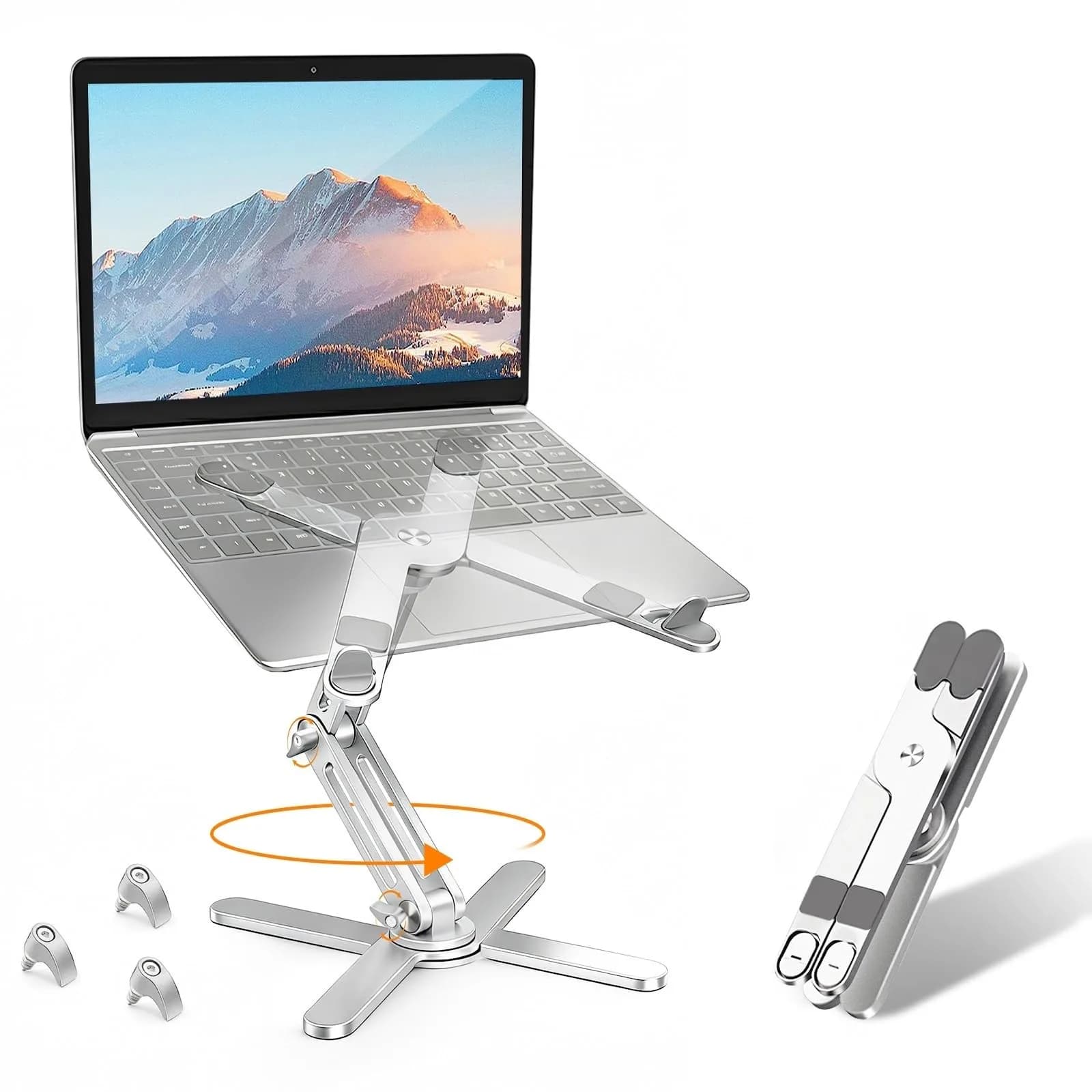 Moallia N86 360 Rotating Laptop Stand for Desk with Locking Knobs, Grey 2.36in (6cm) | Ergonomic Aluminum Riser for Collaborative Work — Silver