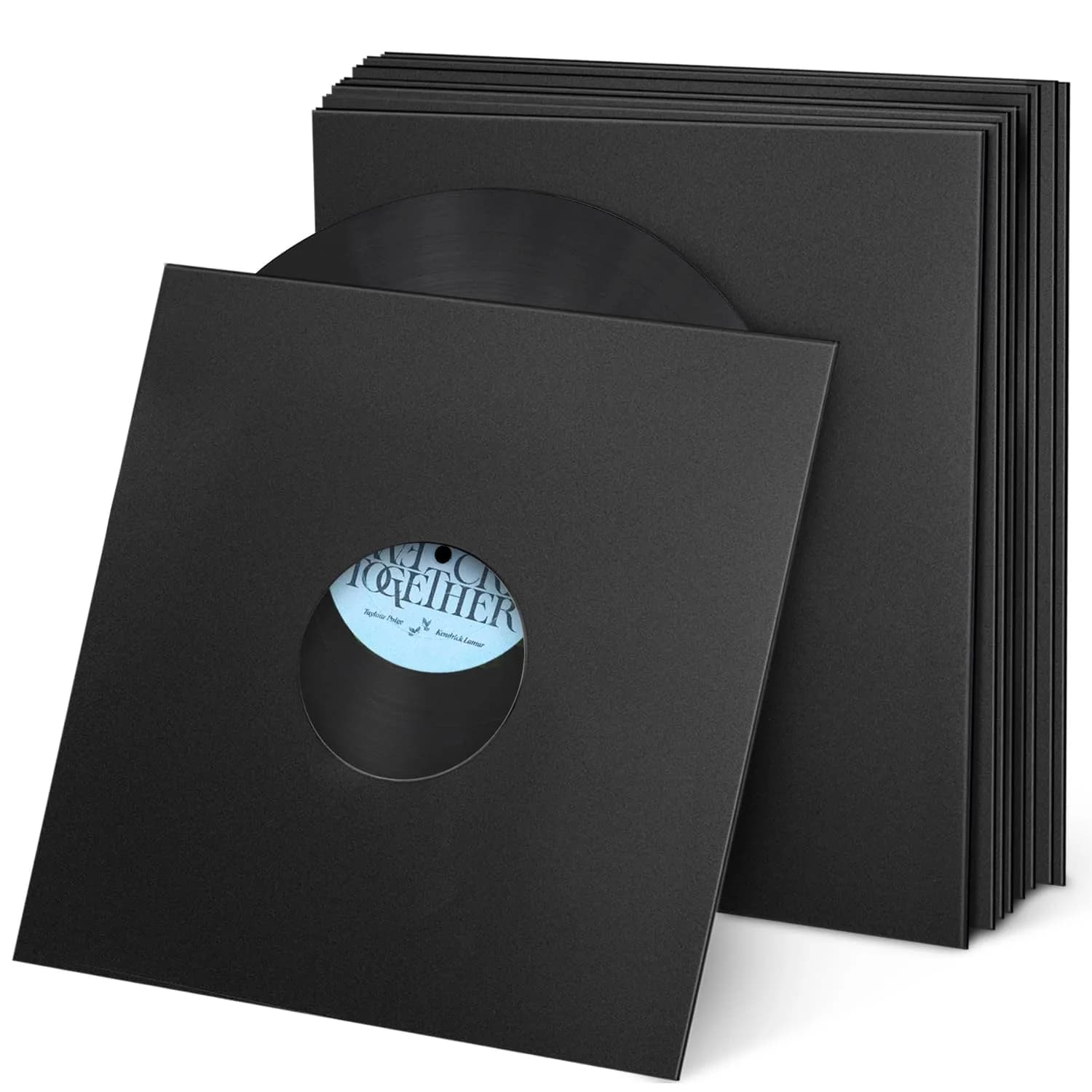 Facmogu 10PCS 12-inch Vinyl Record Sleeves 30.48cm (12 Inch) | Heavy Duty 350gsm Cardboard Jacket for Single LP — Matte Black