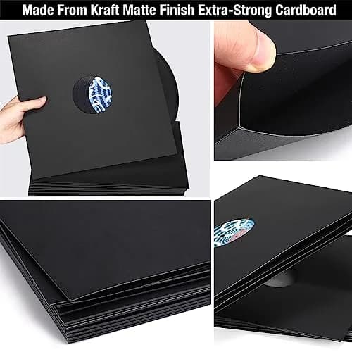 Facmogu 12-inch Vinyl Record Sleeves, 350gsm Cardboard LP Covers (10-Pack, Matte Black) | Protects Records from Dust & Scratches thumbnail 3
