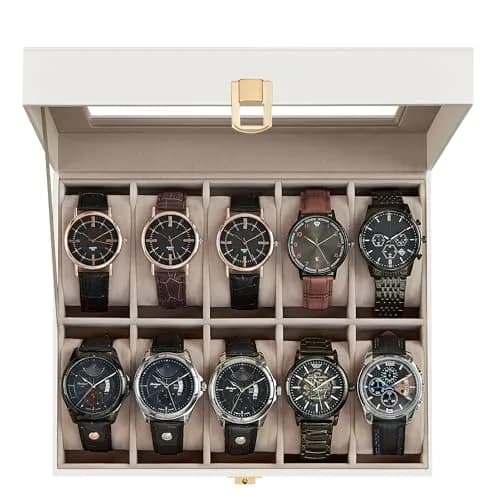 SONGMICS 10-Slot Watch Box with Glass Lid & Removable Pillows 20.2 x 25.5 x 7.8 cm (8" x 10" x 3.1") | Protects Watches from Dust & Scratches thumbnail 1