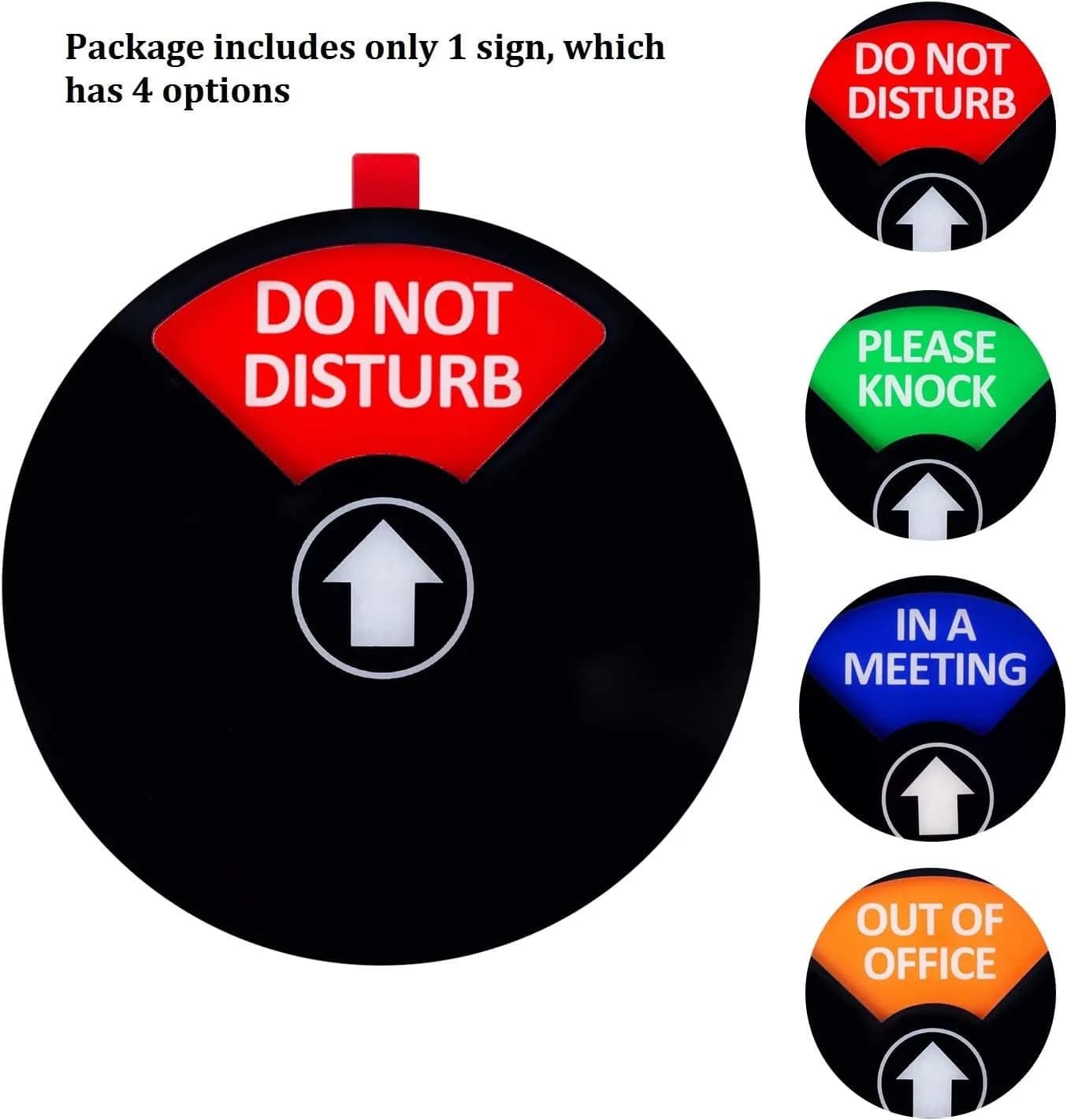 Kichwit Privacy Sign for Office Door, Do Not Disturb Sign, Out of Office, Please Knock, In a Meeting, 6 Inch Black | 4-Way Status Indicator - view 3
