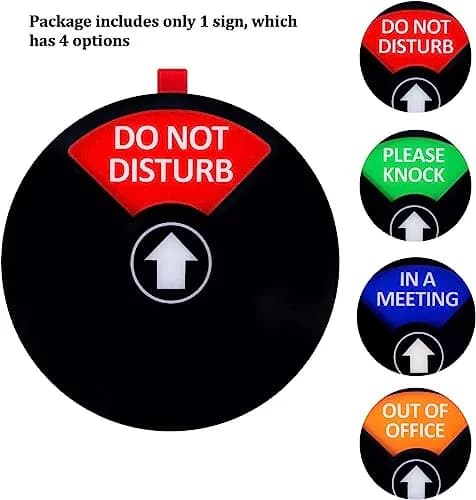 Kichwit Privacy Sign for Office Door, Do Not Disturb Sign, Out of Office, Please Knock, In a Meeting, 6 Inch Black | 4-Way Status Indicator thumbnail 3