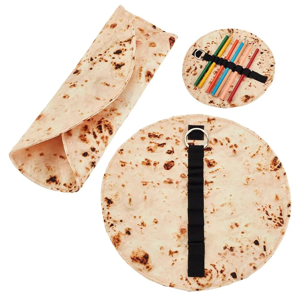 OLYCRAFT Tortilla Pencil Case Holder Roll 22cm (8.66 Inch) | Funny Pancake Stationery Pouch for Students & Office — Tortilla