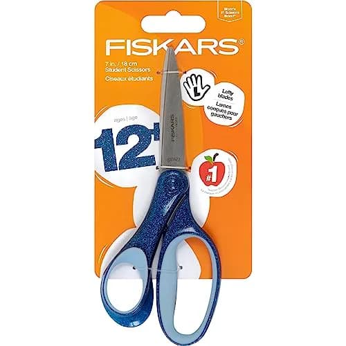 Fiskars 7" SoftGrip Left-Handed Student Scissors for Kids 12+ | Precise, Ergonomic & Glitter Handle thumbnail 1