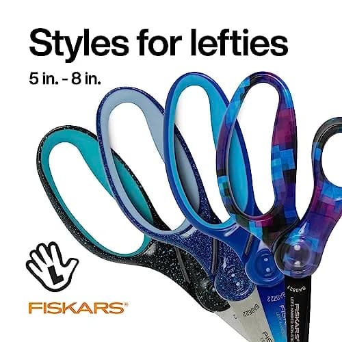 Fiskars 7" SoftGrip Left-Handed Student Scissors for Kids 12+ | Precise, Ergonomic & Glitter Handle thumbnail 2