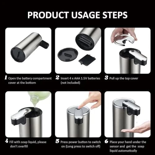 Crehora Automatic Liquid Soap Dispenser Touchless Stainless Steel 340ml (12oz) | Hygienic Hands-Free Dispensing thumbnail 7