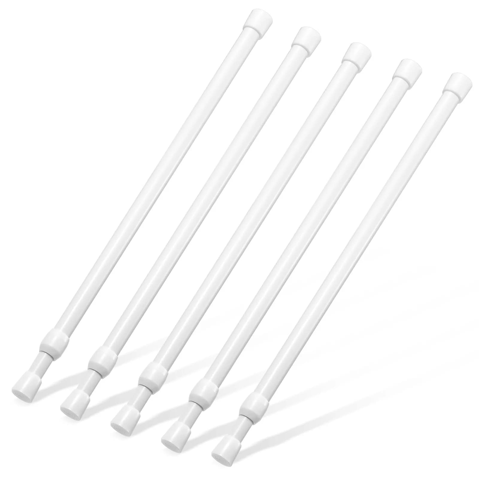 Goowin White 5 Pack Tension Rod 16-28 Inch | No-Drill Spring Tension Rods for Closets and Cupboards — White